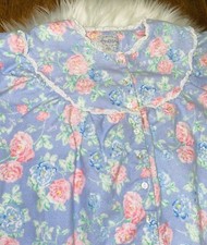 Lanz of Salzburg NANTUCKET ROSE Flannel Nightgown Midi Waltz Small Blue Pink