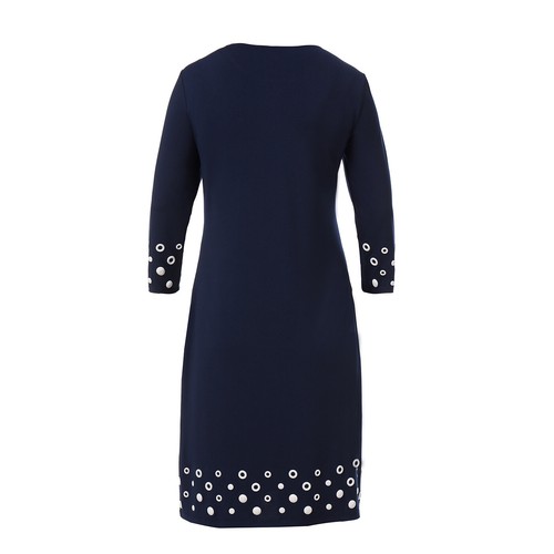 NEW! 3/4 Sleeve Navy Long dress with White grommets and studs - Picture 2 of 4