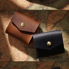 Women Men Genuine Leather Coin Bag Holder Pouch Money Wallet Purse Brown Vintage