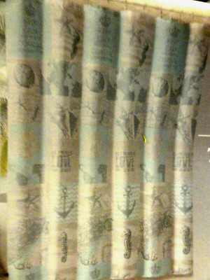 13 pc Ocean scene Teal blues~Gray Tan Star Fish Fabric SHOWER CURTAIN sea SHELLS