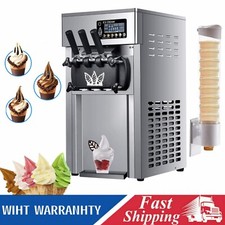 Commercial Table Top Soft Serve Ice Cream Machine 3-Flavor, Auto Clean LCD Panel