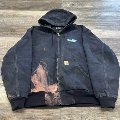 Carhartt Black Mens XL Branded Full Zip Hoodie Canvas Hooded 