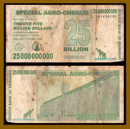 250 pcs x Zimbabwe 25 Billion dollar agro cheque banknotes- bundle - Picture 9 of 11