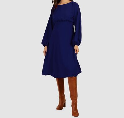 trina turk blue dress $349 Women Balloon Sleeve Scoop-Neck Midi A-Line Size 8 Maxi dress