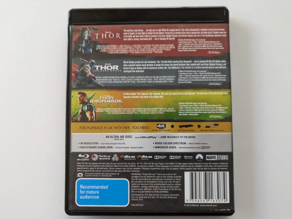 Thor - 3 Movie Collection (4K UHD) (Discs VGC!) - Region Free - Image 3 of 4