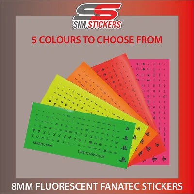 Pegatinas FLUORESCENTES Fanatec 8mm para Simulador Rueda/Botón Caja VARIOS COLORES