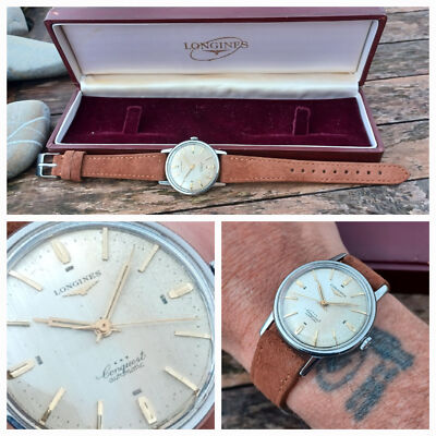 LONGINES CONQUEST LEINEN ZIFFERBLATT 9020 AUTOMATIK VINTAGE 34MM UHR KAL.290 MIT BOX