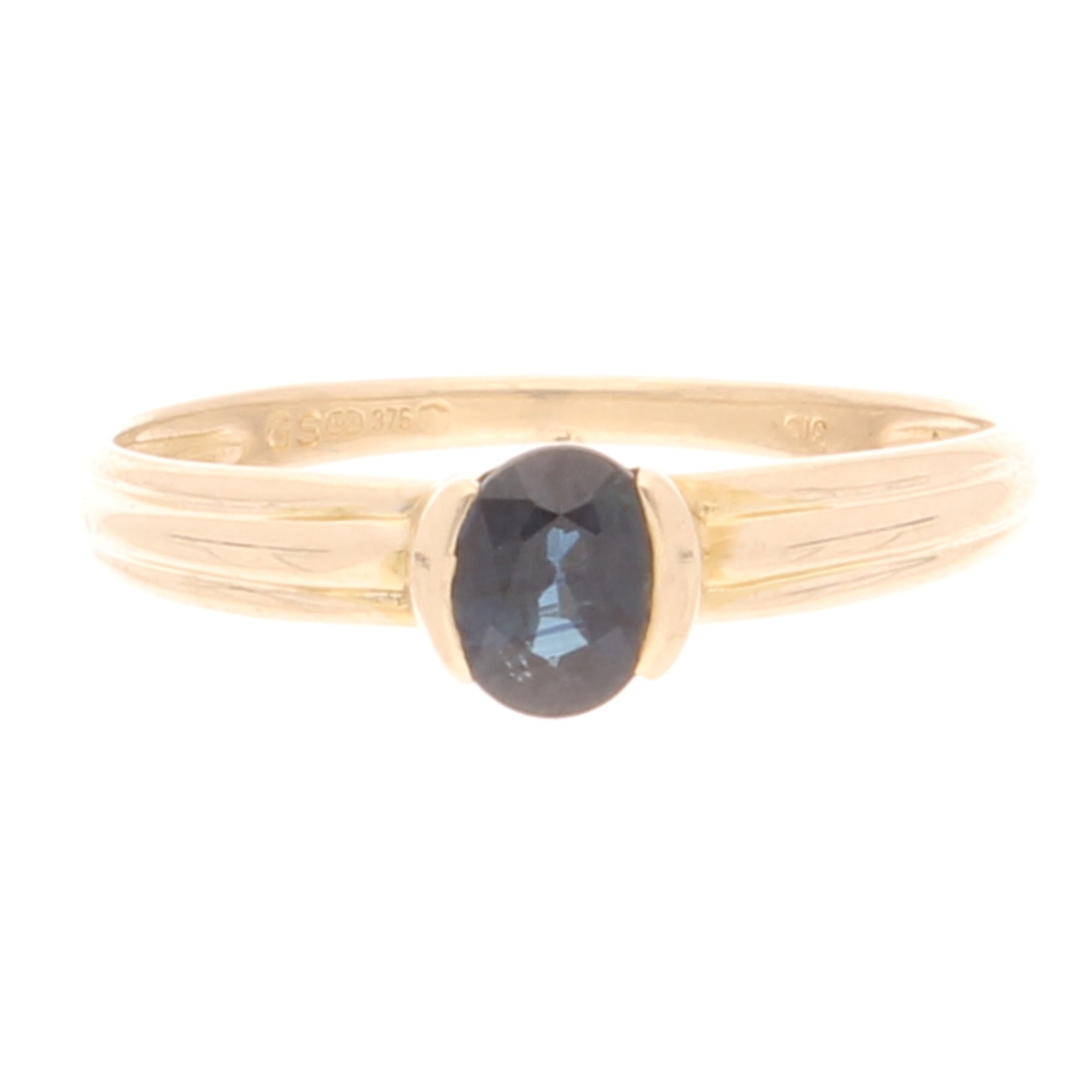 9Carat Yellow Gold Sapphire Solitaire Ring (Size L) 5.5x5mm Head