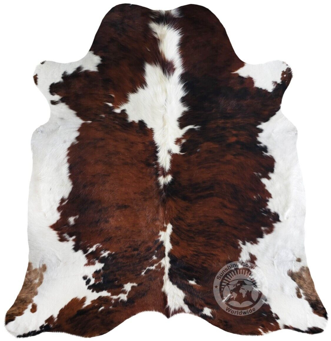 Tricolor White Backbone Genuine Cowhide Rug - Size 6x6’ - Top Quality