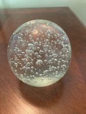Art Glass Round Ball Orb Sphere Mod Paperweight or Decor Crystal Clear w/Bubbles