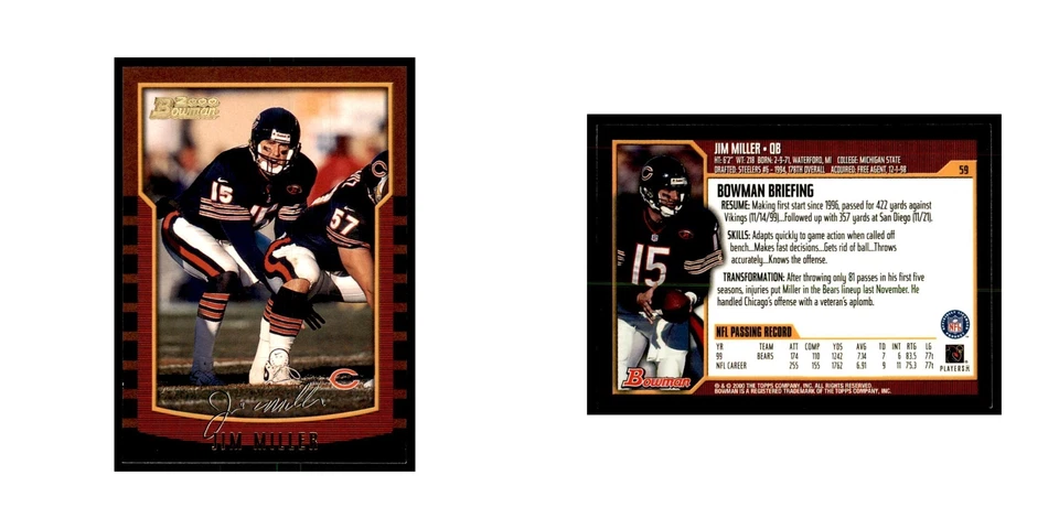 2000 Bowman Jim Miller Football Cards #59.0 - Image 3 of 3