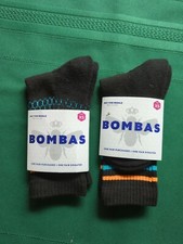 BOMBAS LOT OF 2- BLACK CREW SOCKS SIZE YOUTH XS NWT PERFORMANCE FOOTBED STAY UP