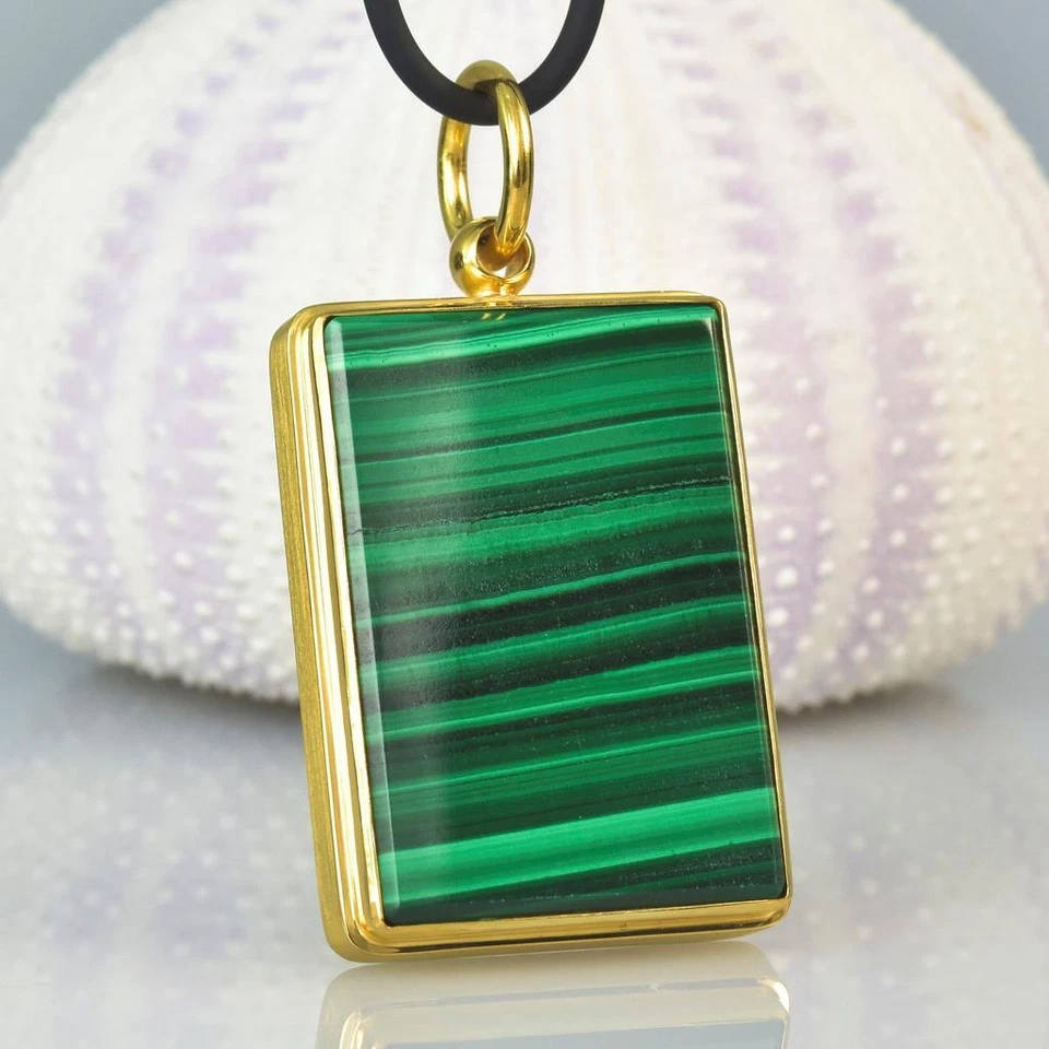 Colgante Oro 18K Vermeil Plata de Ley con Malaquita Rectangular 25,77 g Foto 2 de 4