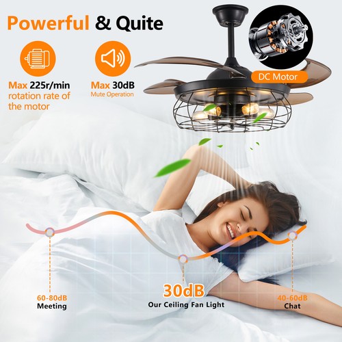 48 inch Ceiling Fan LED Light Farmhouse Black Flush Mount w Remote Control Kit - Picture 6 of 12