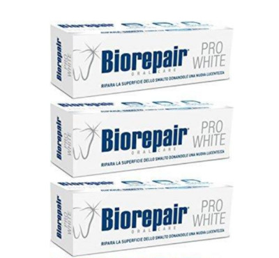FREE Ship + 3 BIOREPAIR TOOTHPASTE PRO WHITE ENAMEL RESTORATION NO FLUOR ITALY