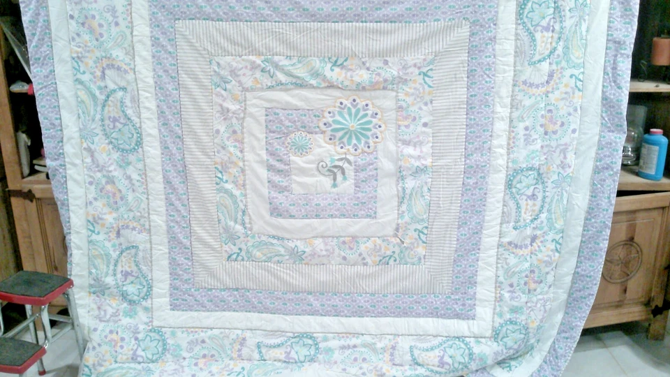 Pottery Barn Teen Quilt Swirly Paisley Flowers Purple, White Teal 84"x82"  Twin? - Image 3 of 4