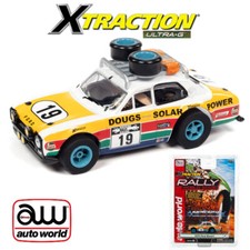 NEW Auto World Xtraction 1975 Ford Escort with Roof Rack Yellow / White HO Slot