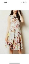 Anthropologie Hunter Bell Kukka Tea Dress Multi Floral Pleated Stretch Sz 0