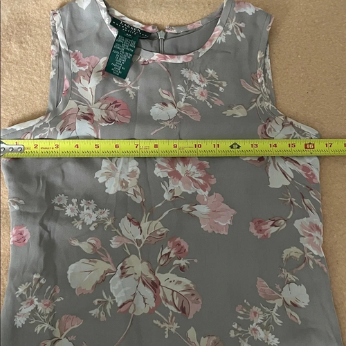 Vintage 90s 100% Silk Ralph Lauren Green Label Floral Sleeveless Dress Gray Pink - Picture 5 of 7
