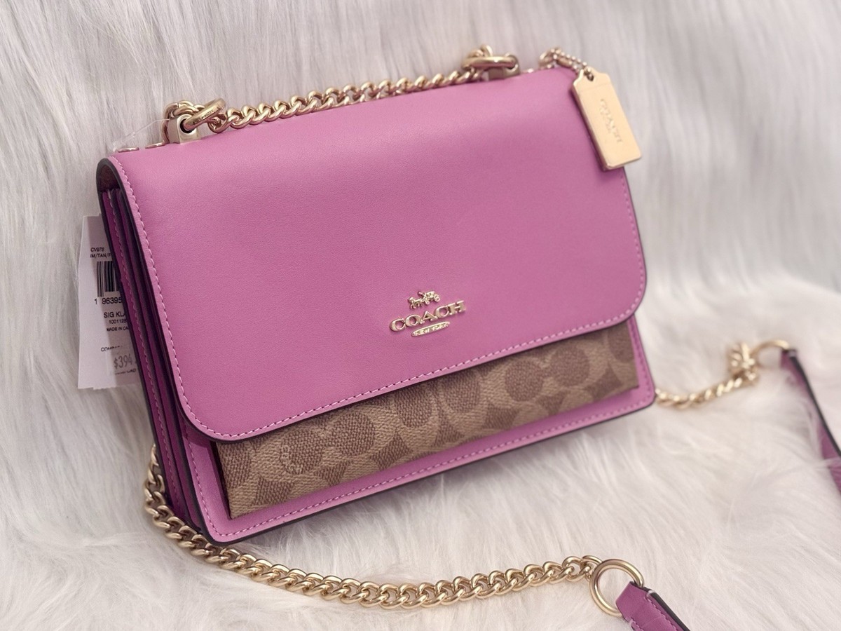 NWT Coach Klare Crossbody Bag In Signature Canvas Tan/Fuchsia