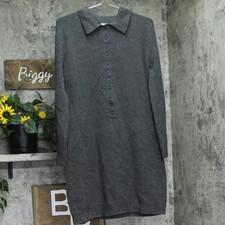A New Day Sleeve Knit Polo Collar Ribbed Cuff Sweater Dress Dark Heather Gray M