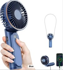 Image of Blue Handheld Rechargeable Turbo Fan 4000 mAH 6 Gears 5-18 Hours Power Bank