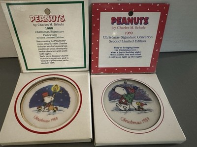 SNOOPY PEANUTS WILLITTS PORCELAIN SIGNATURE SERIES  ORNAMENT 1988 & 1989
