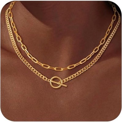 Gold Plated Pendant Necklaces for Women, Circle Toggle Necklace Simple... 