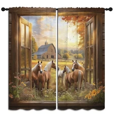 Western Horse Boy Girls Blackout Curtains,Country Barn Farm Wildlife Animal R...