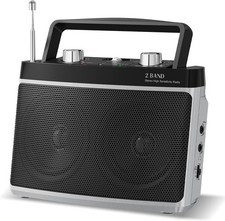 Portable AM FM Bluetooth Stereo Radio, AC Battery Powered 5W True Stereo Sou