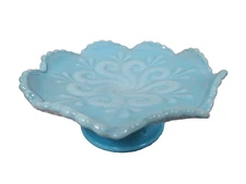 VTG Milk Glass Pedestal Compote Dish Swirl Leaf Decorative Design Bowl Candy