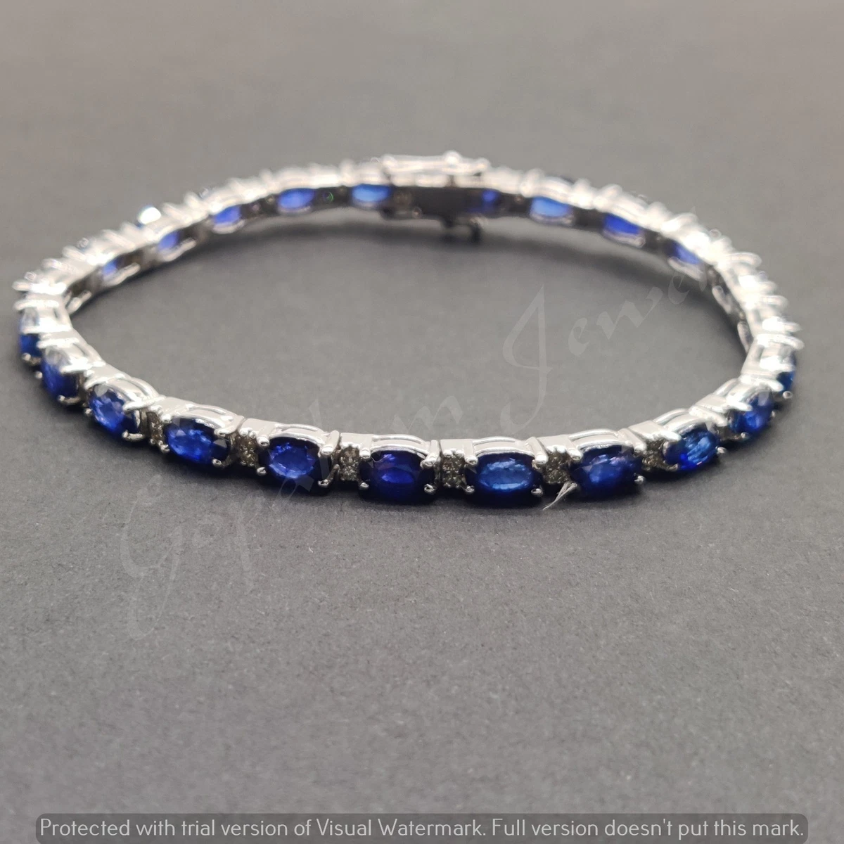 Blue Sapphire Tennis Bracelet Oval Gemstone 925 Sterling Silver Jewelry