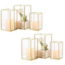 Glass Hurricane Candle Holder: 6 Pcs Gold Large Rectangular Hurricane Candleh...
