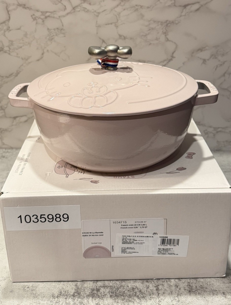 Staub Pink Hello Kitty 24 Cast Iron Dutch Oven Bow Knob New