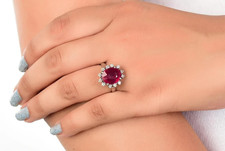 Natural Ruby Diamond Ring 925 Silver Solitaire Victorian Gemstone Statement Ring