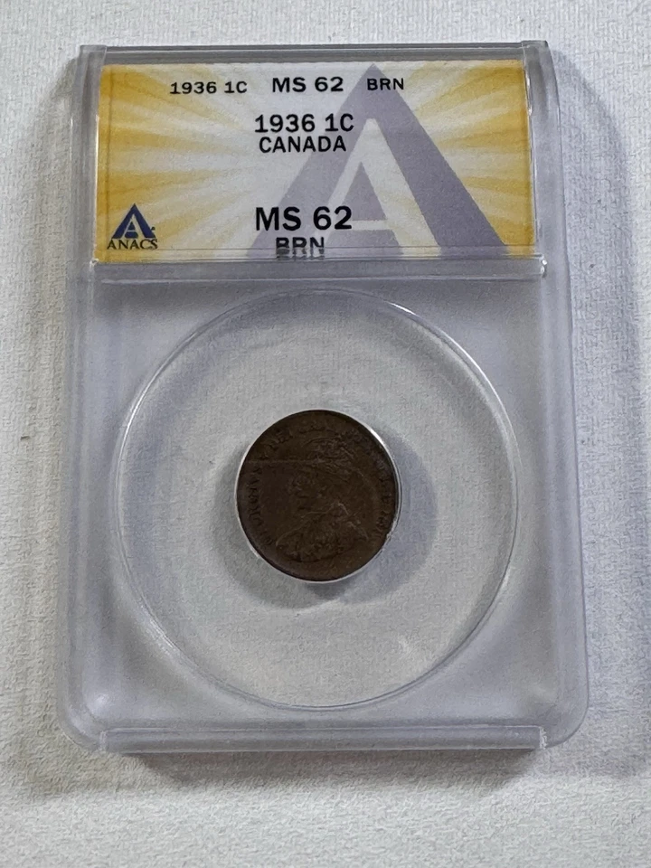 1936 Canada Small Cent Graded MS 62 BN by ANACS - Image 4 of 4