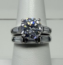 Budget Friendly 925 Sterling Silver W CZ Engagement  Wedding Ring Set Sz 6.75