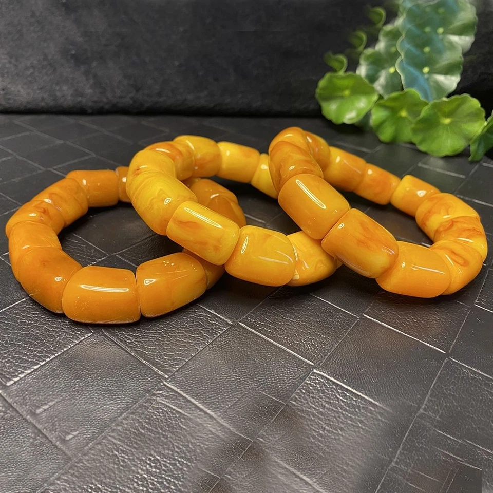 老蜂蜡琥珀桶珠手链鸡黄色算盘珠男女通用1件 — 第 4/4 张图片