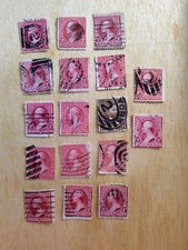 Lot 17 Timbres USA Anciens Washington 2c Rouge Et 4c Marron Oblitérés Doublons