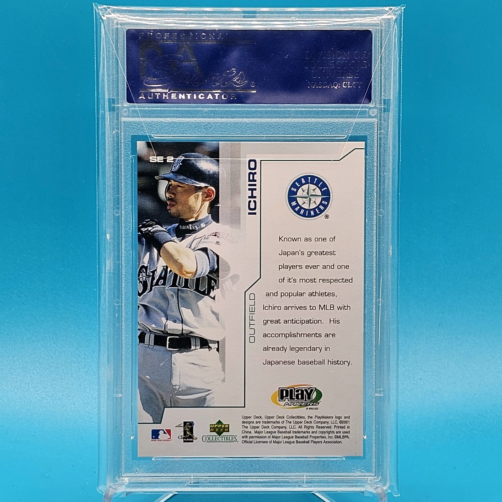 2001 Upper Deck Collectibles Playmakers - Ichiro Ichiro Suzuki #SE 2 (RC) PSA 10 view 2