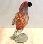 Vintage Art Glass Parrot Figurine Cockatoo Macaw Murano Style Pulled Feather