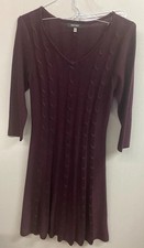 Nine West Sweater Dress Womens Large Maroon Cable Knit V Neck Cocktail Party