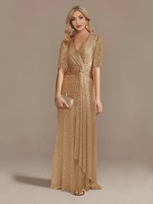 Luxury Floor Length V-Neck Evening Dresses Women Elegant Party Maxi Dress Sequin