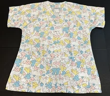 Medical Apparel EWC Scrub Sz MED Shirt White w/ Hearts Snap ER Nurse Vet Doctor