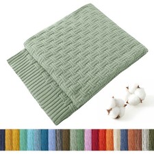 TREELY 100% Cotton Knitted Throw Blanket Small (31 in x 40 in), Sage Green 
