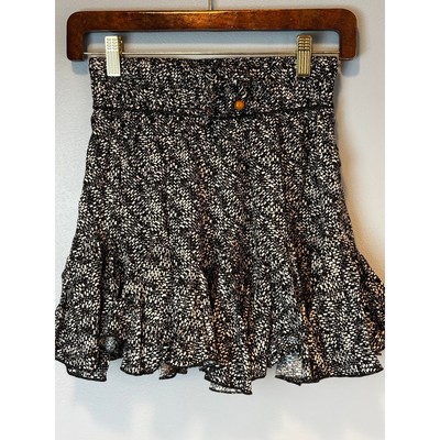 Vintage Haus Black/Gray Pull On Ruffle Skirt Wide Waistband Small 