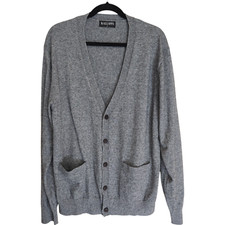Kallspin Cardigan Men's Large Wool Cashmere Grandpa Preppy Buttons V-Neck Gray