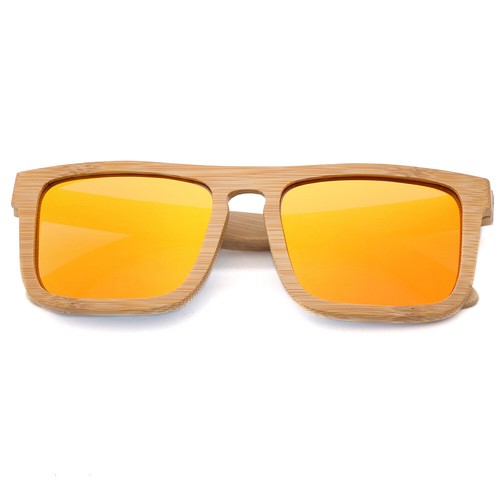 Men Women Bamboo Wood Polarized Square Sunglasses Wooden Frame Retro Glasses New - Picture 24 of 36