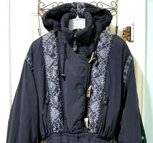 VTG 80s Womens HEAD Fleece Lined Winter Full Snowsuit 14 Medium L Gray Zip Hood - Picture 3 of 12