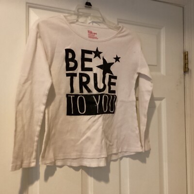 Epic Threads Top Girls Top Be True to you Sz M White Long Sleeve Stars Graphic